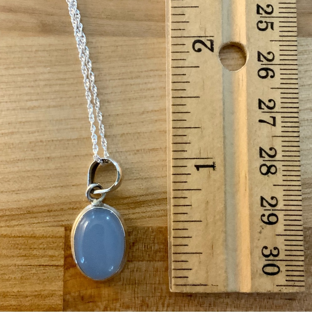 Blue Chalcedony Solid 925 Sterling Silver Pendant Necklace - Picture 3 of 5